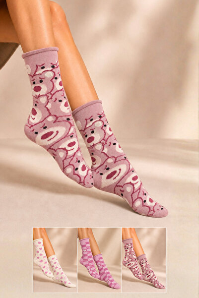 KARDEŞLER ÇORAP Women's Cotton Elasticless Patterned Socks Multi-Colored 3-Pack