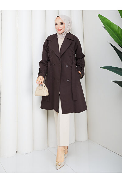 RACE FASHİON Apolet Detailed Belted Buttoned Pocketed Hijab Trench Coat Rc3145