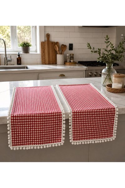 DARBOL Red Gingham Stove Cover 2 Pcs Kitchen Decor -30*50 cm