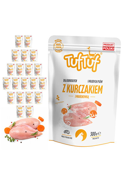 Tuf Tuf TufTuf hrană umedă completă pentru câini cu pui și morcov, pate, pach...