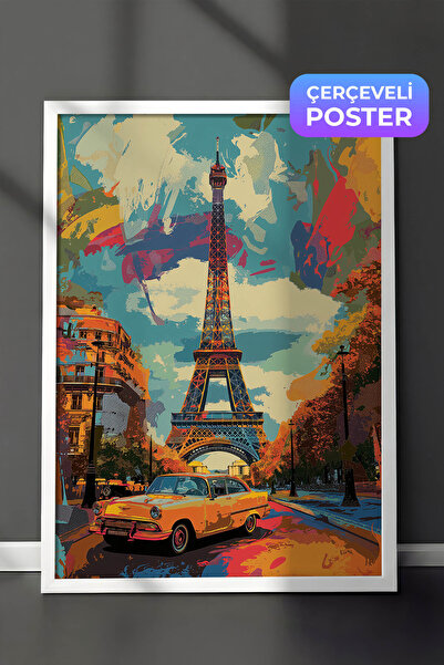 Zestia Pictură murală de călătorie în stil Pop Art cu ramă albă, peisaj cu Tu...