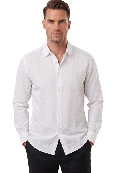 DeepSEA Men's White Relaxed Fit Wrinkle Textured Non-Iron Summer Shirt 2602608