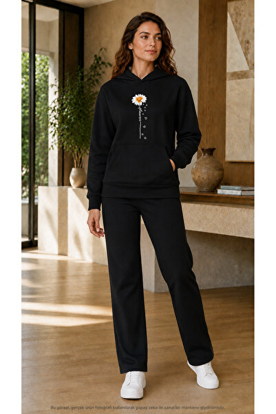 caddekombin Women's Daisy Spilt Hearts Printed 2-Piece Tracksuit Set/Round Ne...