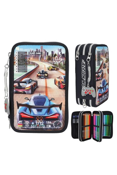 Top Model Action World Triple Pencil Case Gaming - Dark Blue