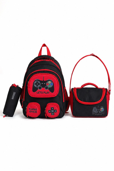 WANDER BAG Game Console Patterned 3-Piece School Bag Set Backpack Lunch Bag P...