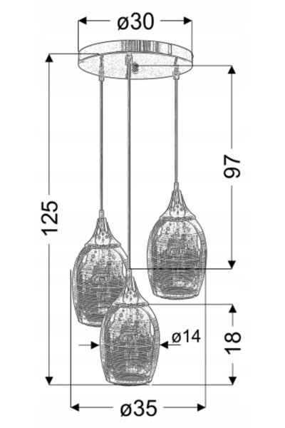 NO BRAND Lustră suspendată tip farfurie 3x60W E27 cromată