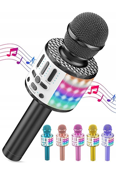 NO BRAND MICQUT Microfon Karaoke LED RGB Stereo Portabil cu Control Volum Înr...