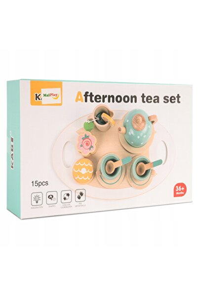 MalPlay SET DE CEAI DIN LEMN PENTRU COPII, ACCESORII, APARAT DE CEAI, FARFURI...