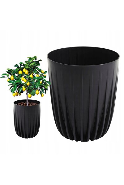 NO BRAND Jardinieră modernă neagră 34x30 CM pentru flori, cu sistem de drenaj.