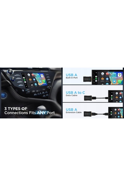 NO BRAND Adaptor wireless CarPlay Android Auto 2-în-1 DYUZO Conexiune automat...