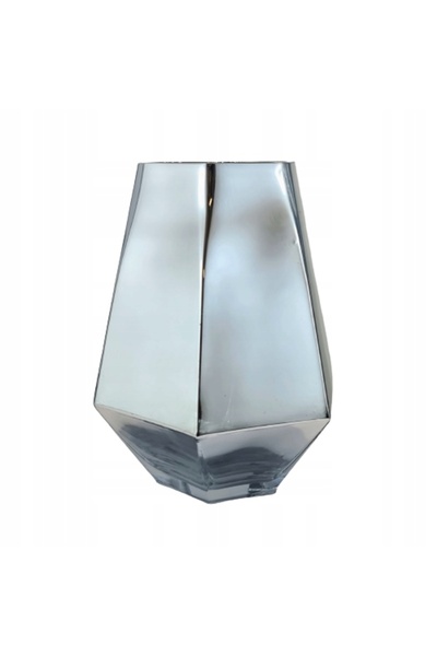NO BRAND WAZON GEOMETRIC DE STICLĂ ARGINTIU 21CM PREMIUM