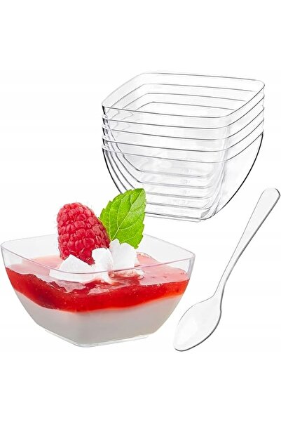 NO BRAND Cupe de desert din plastic, pătrate, transparente, de 60 ml, cu ling...