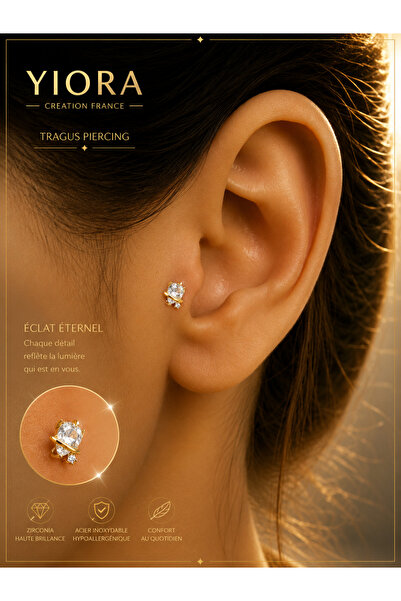 yiora Jewellry Damla Model Cerrahi Çelik Zirkon Taşlı Tragus Helix Kıkırdak C...