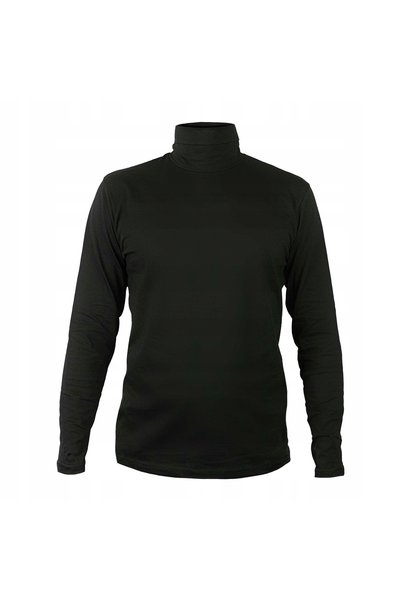 NO BRAND Tricou cu guler înalt din bumbac pentru bărbați, negru, cu mânecă lu...