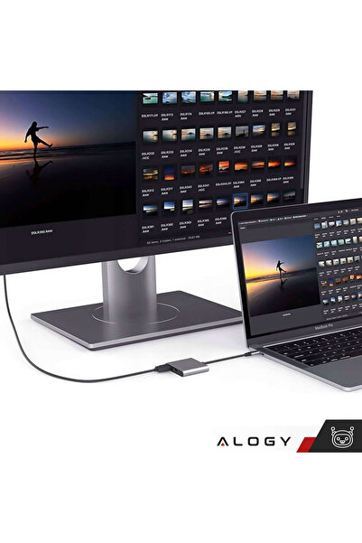 NO BRAND Adaptor HUB 3-în-1 USB-C la HDMI, USB-A, USB-C, 4K, 60 Hz, Alogy, gri