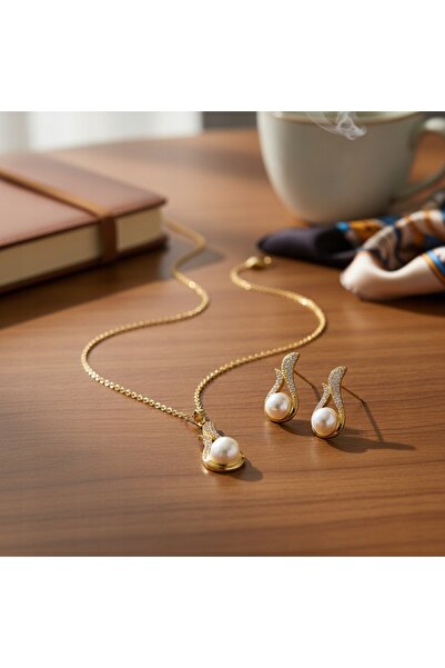NO BRAND Set de bijuterii pentru femei, elegant, cu perle, de culoare aurie, ...