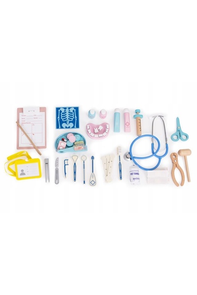 MultiStore Set de doctor din lemn pentru copii, trusă medicală, 34 de piese