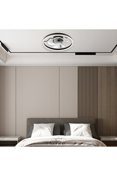 NO BRAND Ventilator de tavan cu LED, APOLLO alb/negru + telecomandă