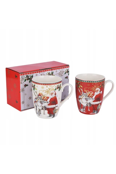 NO BRAND Căni de Crăciun pentru cafea și ceai, cu Moș Crăciun, 2 bucăți, 360 ...
