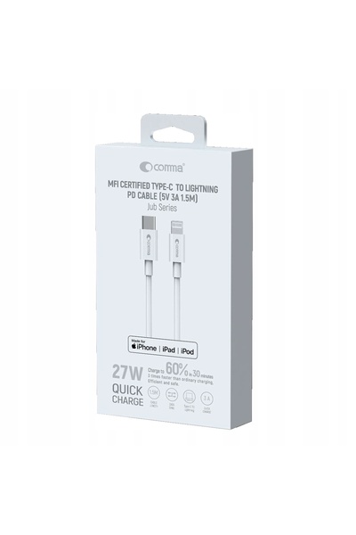 NO BRAND Cablu Comma Jub MFi USB-C - pentru iPhone 3A 1.5m alb