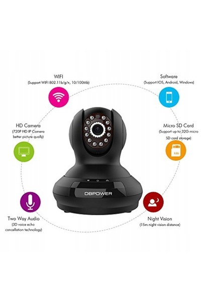 NO BRAND CAMERĂ DE REȚEA IP WIFI DBPOWER FI368 CU SUNET BIDIRECȚIONAL 720P