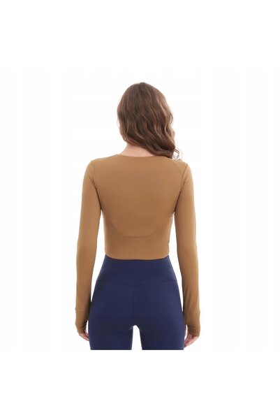 NO BRAND Tricou sport fitness cu mânecă lungă pentru femei, respirabil, maro,...
