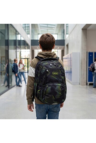 NO BRAND HEAD GREEN WAVE rucsac școlar pentru tineret negru pentru băieți cla...