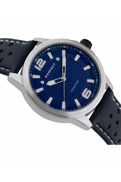 PERFECT Ceas sportiv albastru pentru bărbați W146-03 44 mm, curea perforată