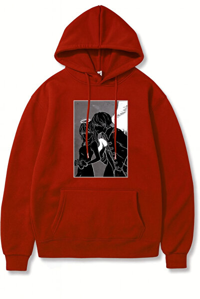 JANTIL MODA Unisex Oversize 3 Thread Threaded Kangaroo Pocket "Anime Couple" ...