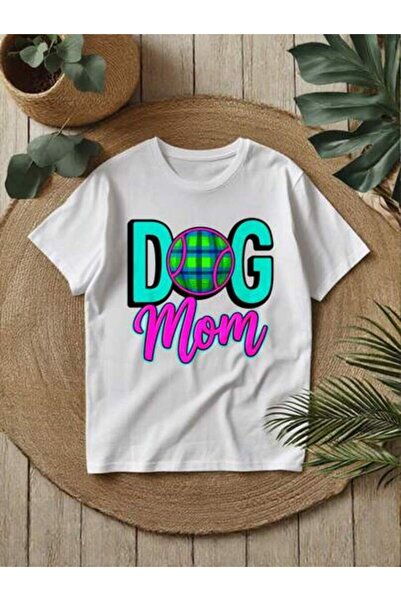 k222 Women's "Dog Mom" Tennis Plaid Graphic T-Shirt, Loose Fit Crew Neck Shor...