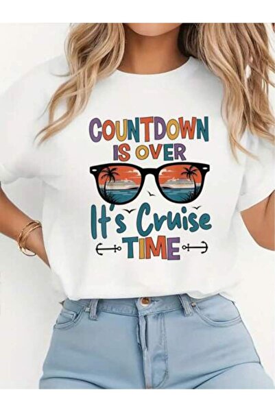 2BIR 100% Cotton Countdown Is Over It's Cruise Time Matching Women's Round Ne...