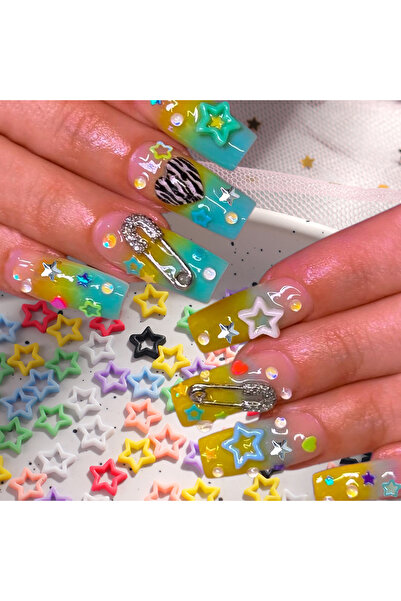 Choice S-253-100pcs 100cs/bag Macaron Hollow Star Nail Charms Five Pointed St...