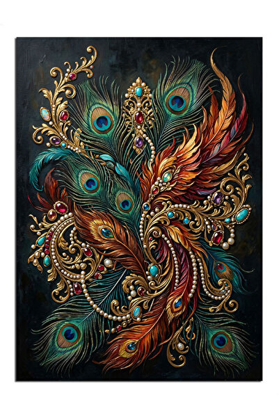 Artmeg Pânză decorativă cu pene de păun și păsări Phoenix, împodobită cu biju...