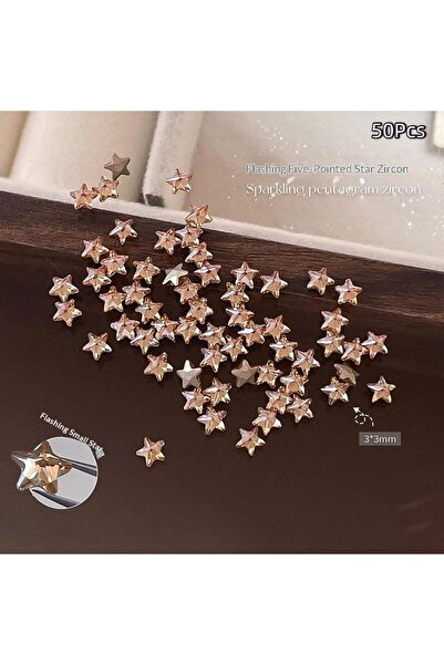 Choice1 Champagne 50Pcs Star Zircon Nail Rhinestones Sparkle 3D Nail Rivets F...