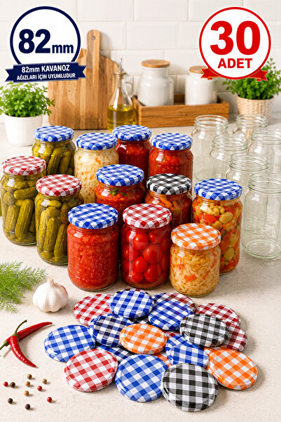 Binbirreyon 30 Pieces Gingham Patterned 82mm Jar Lids Mixed Color Ra668