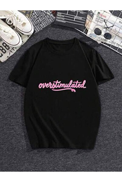 4CR Women's "Overstimulated" Slogan T-Shirt (1-Pack), A Casual Short-Sleeve C...