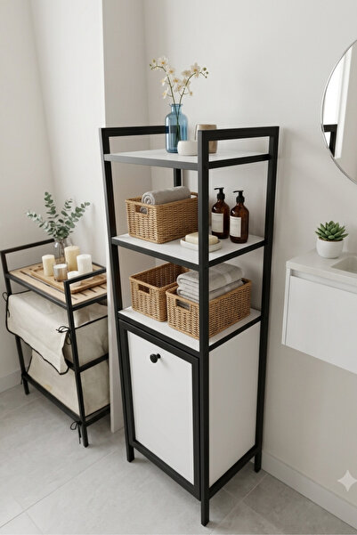 Mudesa Kirli Çamaşır Sepeti Metal Ahşap Banyo Düzenleyici Kirli Sepeti Banyo Dolabı Organizer Banyo Rafı
