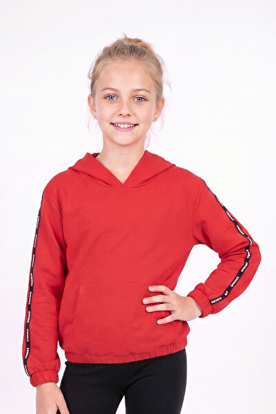 FYK KİDS Girl's Hooded Sweatshirt with Kangaroo Pocket and Stripe Detail