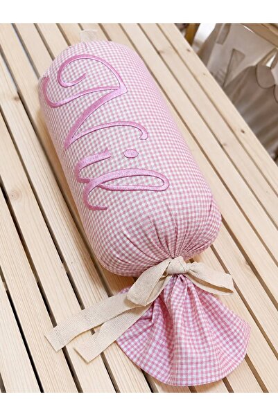 Tly Home Textiles Kişiye Özel İsim Nakışlı Pembe Pötikare Şeker Yastık 15 x 3...