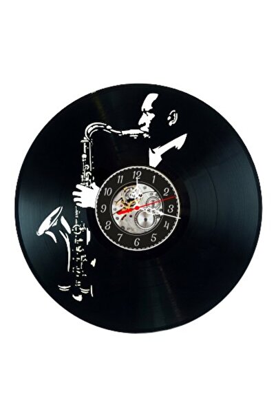 OEM Ceas de perete decorativ din disc de vinil, Model Saxofonist, Jazz, Muzic...