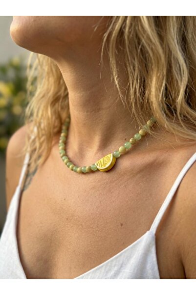 ILSA Natural Stone Necklace with Green Aventurine & Lemon Slice Figures