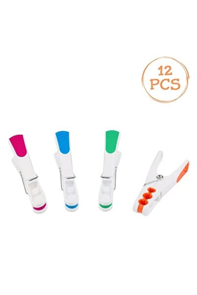 CATIANO Cleme albe cu mâner colorat moale pentru rufe 9cm - 12 bucăți