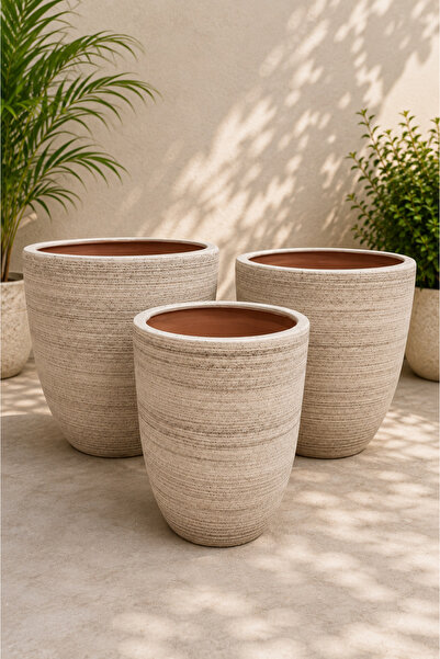 Generic Rustic Texture Ceramic Pot - SET 3PCS