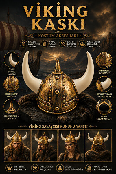DODOMAR Viking Helmet Hat with 3 Horns Gold Golden Plastic Halloween Costume ...