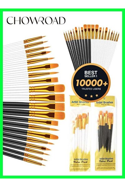 CHOWROAD 2 Pack 20 Pcs Round Pointed Tip Paintbrushes Nylon Hair Artist Acryl...