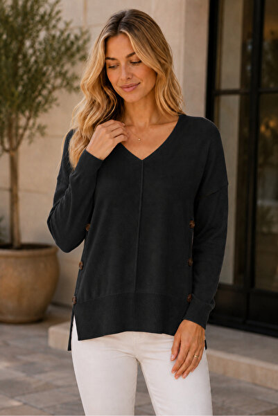 AQE FASHION Γυναικείο πουλόβερ με λαιμόκοψη V, μακρυμάνικο, με λεπτομέρεια με...