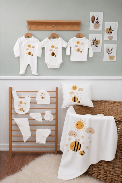 bebeqon Organic 11-Piece Hospital Discharge Set with Bee Pattern, 100% Cotton...