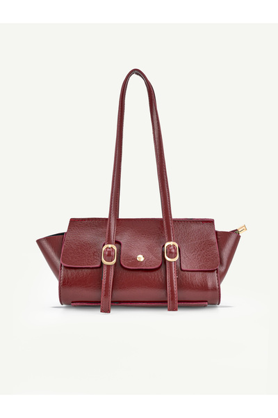 Beshora Yennefer Burgundy Belt Buckle Detailed Rectangular Baguette Handbag &...