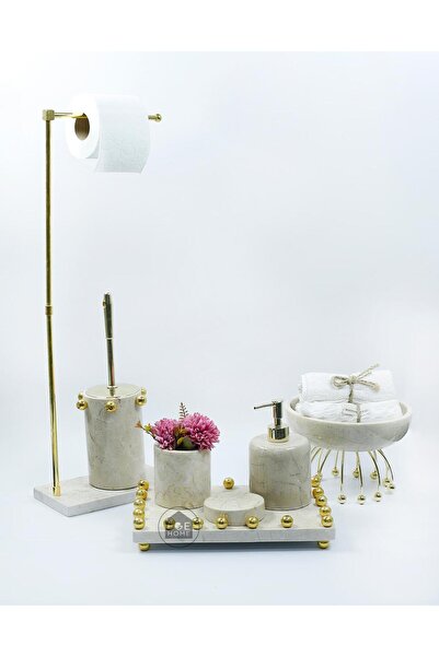ege gross AURA LUX COLLECTİON- BEJ MERMER 7 PARÇA GOLD BOL TOPLU / KASE BANYO...