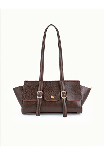 Beshora Yennefer Brown Belt Buckle Detailed Rectangular Baguette Handbag & Sh...